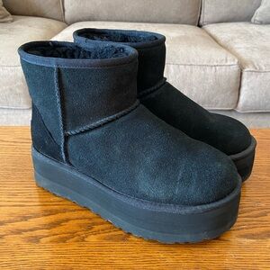 UGG Women’s Classic Mini Black Suede Platform Winter Boots